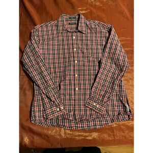 Fuzion Shirt Mens M Red Plaid Long Sleeve Button Down Cotton Collared Pocket